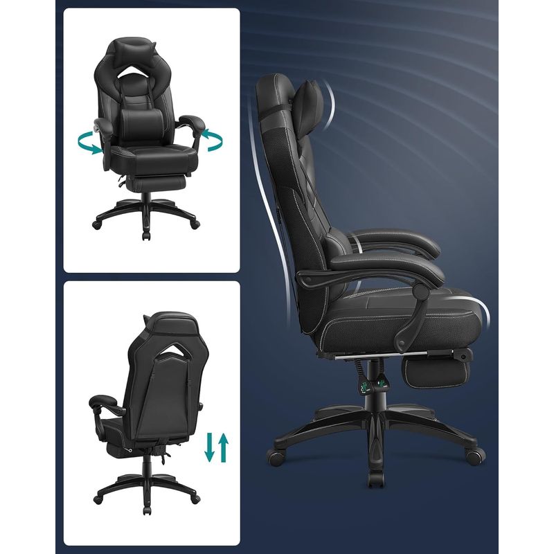 Casa si Gradina - Mobilier - Scaune si fotolii - Scaune - Scaun gaming ergonomic cu suport pentru picioare, tetiera reglabila si suport lombar, maxim 150 kg, 70x64x128 cm, negru - Infinity.ro