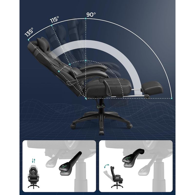 Casa si Gradina - Mobilier - Scaune si fotolii - Scaune - Scaun gaming ergonomic cu suport pentru picioare, tetiera reglabila si suport lombar, maxim 150 kg, 70x64x128 cm, negru - Infinity.ro