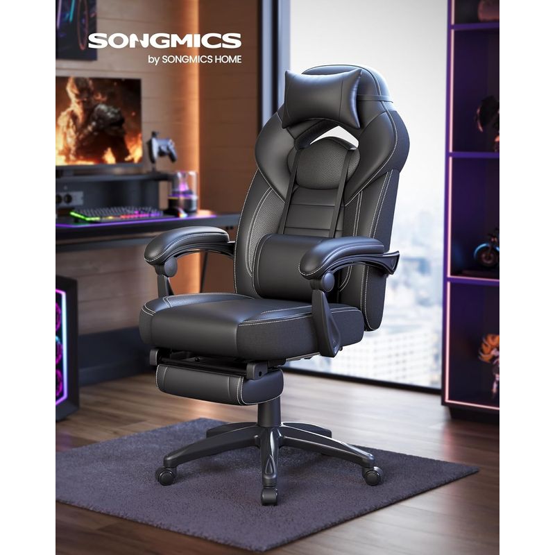 Casa si Gradina - Mobilier - Scaune si fotolii - Scaune - Scaun gaming ergonomic cu suport pentru picioare, tetiera reglabila si suport lombar, maxim 150 kg, 70x64x128 cm, negru - Infinity.ro