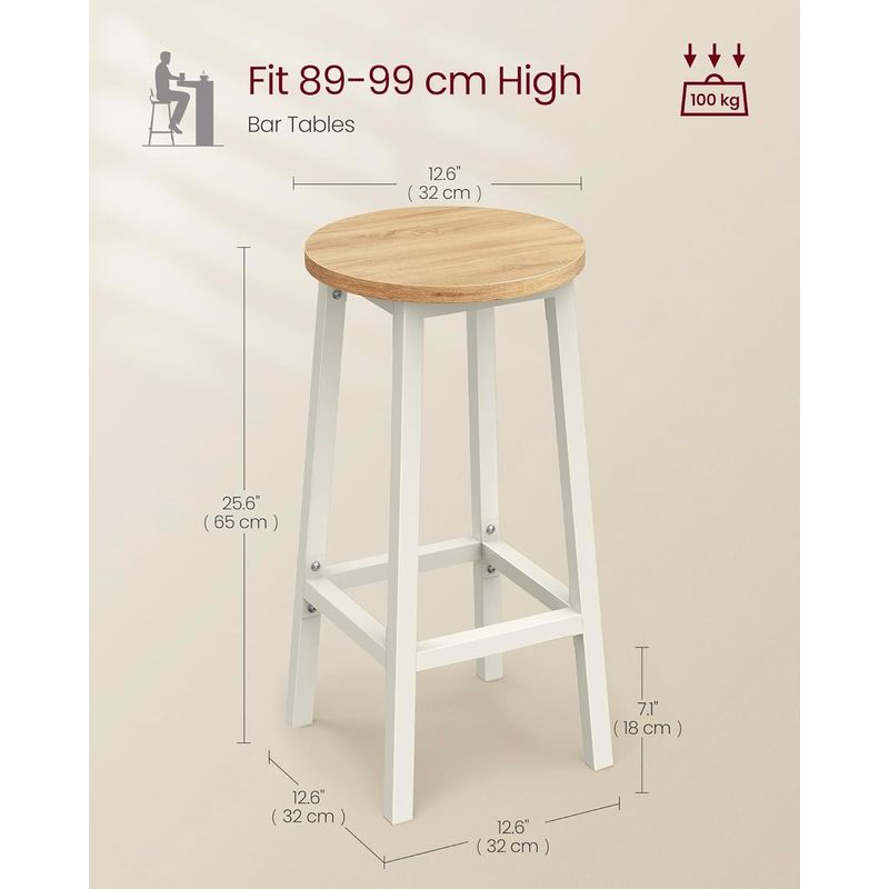 Casa si Gradina - Mobilier - Scaune si fotolii - Scaune - Set 2 scaune bar inalte, sezut rotund, cadru din otel, inaltime 65 cm, stil industrial, stejar bej - Infinity.ro