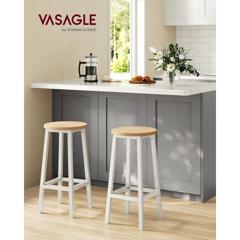 Casa si Gradina - Mobilier - Scaune si fotolii - Scaune - Set 2 scaune bar inalte, sezut rotund, cadru din otel, inaltime 65 cm, stil industrial, stejar bej - Infinity.ro