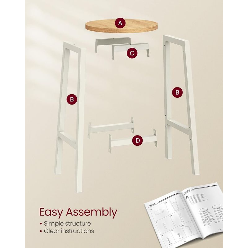 Casa si Gradina - Mobilier - Scaune si fotolii - Scaune - Set 2 scaune bar inalte, sezut rotund, cadru din otel, inaltime 65 cm, stil industrial, stejar bej - Infinity.ro