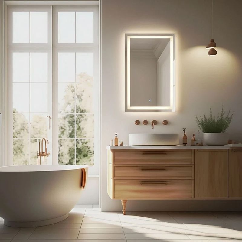 Casa si Gradina - Mobilier - Mobilier baie - Corpuri baie - Oglinda baie LED dreptunghiulara cu functie anti-aburire, iluminare reglabila cu control tactil, 50x70 cm - Infinity.ro