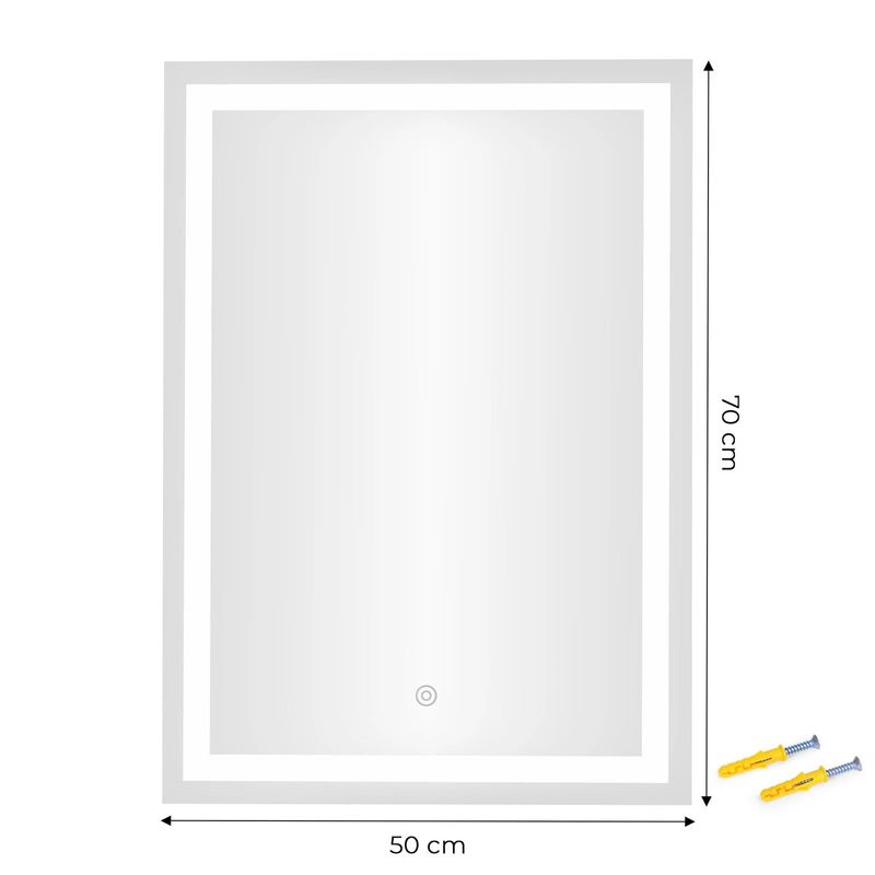Casa si Gradina - Mobilier - Mobilier baie - Corpuri baie - Oglinda baie LED dreptunghiulara cu functie anti-aburire, iluminare reglabila cu control tactil, 50x70 cm - Infinity.ro