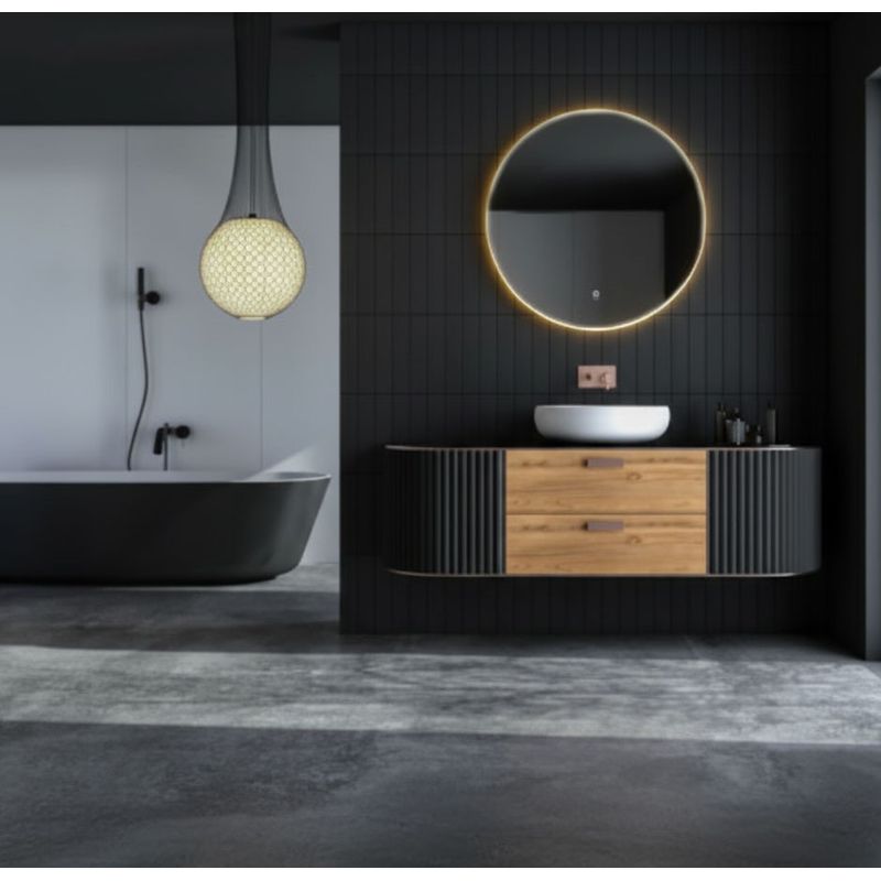 Casa si Gradina - Mobilier - Mobilier baie - Corpuri baie - Oglinda baie LED rotunda cu functie anti-aburire, iluminare perimetrala reglabila cu control tactil, 80 cm - Infinity.ro