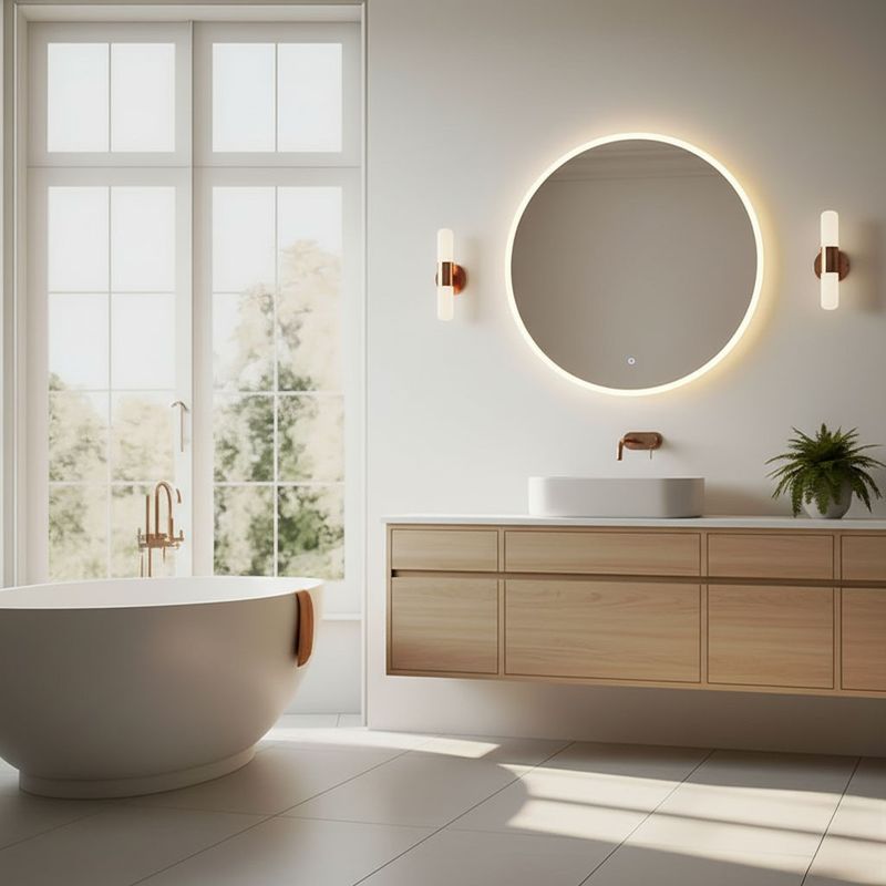 Casa si Gradina - Mobilier - Mobilier baie - Corpuri baie - Oglinda baie LED rotunda cu functie anti-aburire, iluminare perimetrala reglabila cu control tactil, 80 cm - Infinity.ro