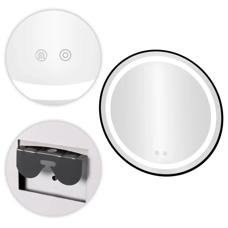 Casa si Gradina - Mobilier - Mobilier baie - Corpuri baie - Oglinda baie LED rotunda cu functie anti-aburire, iluminare reglabila cu control tactil, 80 cm, negru - Infinity.ro