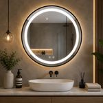 Casa si Gradina - Mobilier - Mobilier baie - Corpuri baie - Oglinda baie LED rotunda cu functie anti-aburire, iluminare reglabila cu control tactil, 80 cm, negru - Infinity.ro