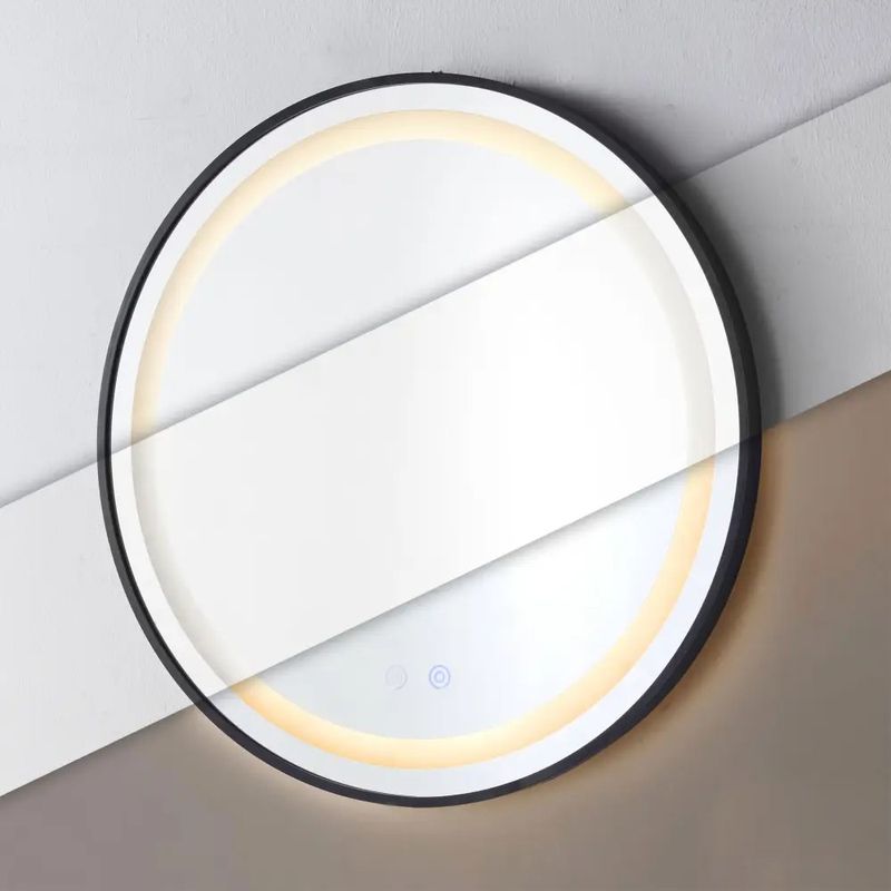Casa si Gradina - Mobilier - Mobilier baie - Corpuri baie - Oglinda baie LED rotunda cu functie anti-aburire, iluminare reglabila cu control tactil, 60 cm, negru - Infinity.ro