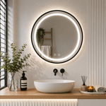 Casa si Gradina - Mobilier - Mobilier baie - Corpuri baie - Oglinda baie LED rotunda cu functie anti-aburire, iluminare reglabila cu control tactil, 60 cm, negru - Infinity.ro