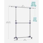 Casa si Gradina - Mobilier - Organizare si depozitare - Cuiere - Suport pentru haine cu sina superioara extensibila 101-165 cm, pe roti, reglabil in inaltime 113-180 cm, argintiu - Infinity.ro