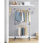 Casa si Gradina - Mobilier - Organizare si depozitare - Cuiere - Suport pentru haine cu sina superioara extensibila 101-165 cm, pe roti, reglabil in inaltime 113-180 cm, argintiu - Infinity.ro
