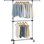 Casa si Gradina - Mobilier - Organizare si depozitare - Cuiere - Suport pentru haine cu sina superioara extensibila 101-165 cm, pe roti, reglabil in inaltime 113-180 cm, argintiu - Infinity.ro