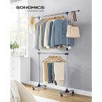 Casa si Gradina - Mobilier - Organizare si depozitare - Cuiere - Suport pentru haine cu sina superioara extensibila 101-165 cm, pe roti, reglabil in inaltime 113-180 cm, argintiu - Infinity.ro