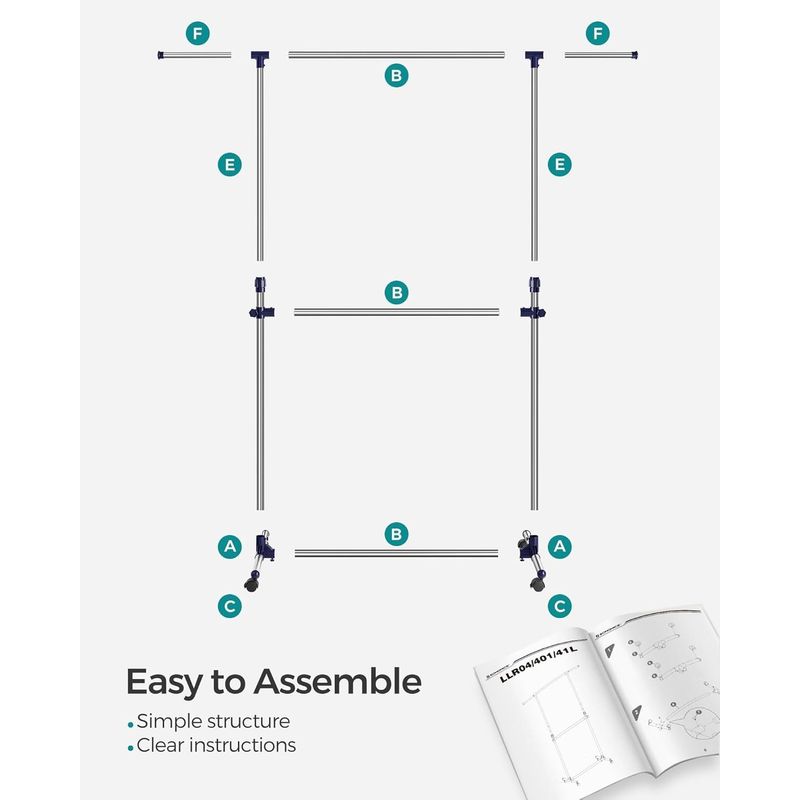 Casa si Gradina - Mobilier - Organizare si depozitare - Cuiere - Suport pentru haine cu sina superioara extensibila 101-165 cm, pe roti, reglabil in inaltime 113-180 cm, argintiu - Infinity.ro