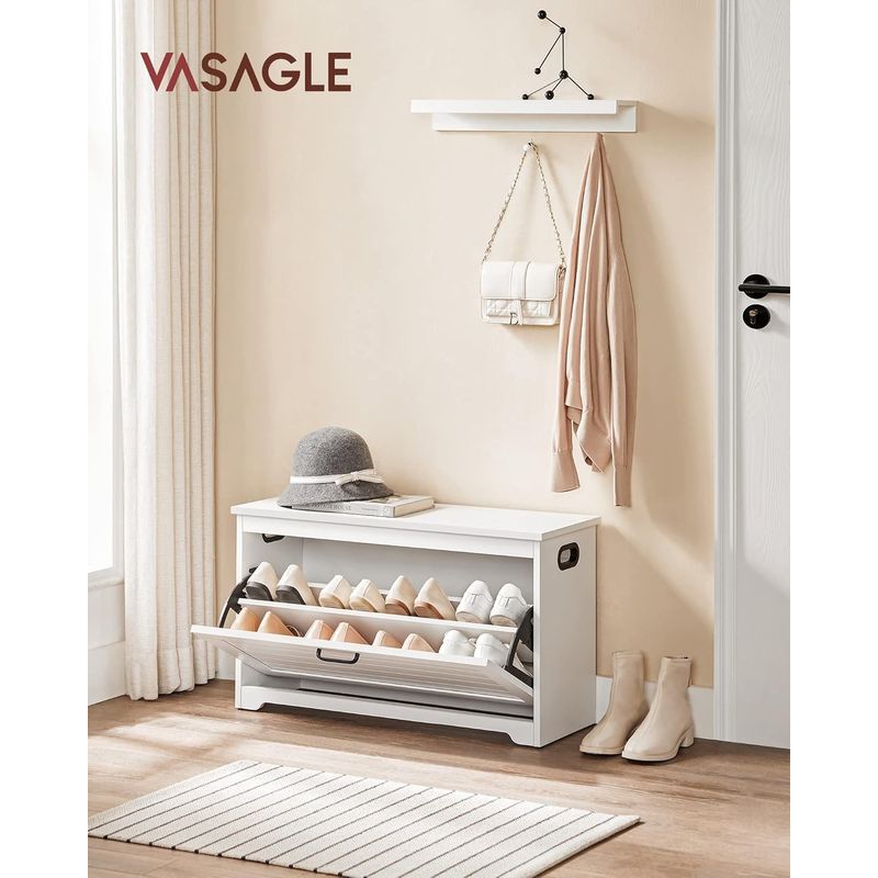 Casa si Gradina - Mobilier - Dulapuri si sifoniere - Dulapuri pantofi - Bancuta pentru pantofi cu usa rabatabila si compartiment interior reglabil, 80x30x46 cm, alb - Infinity.ro