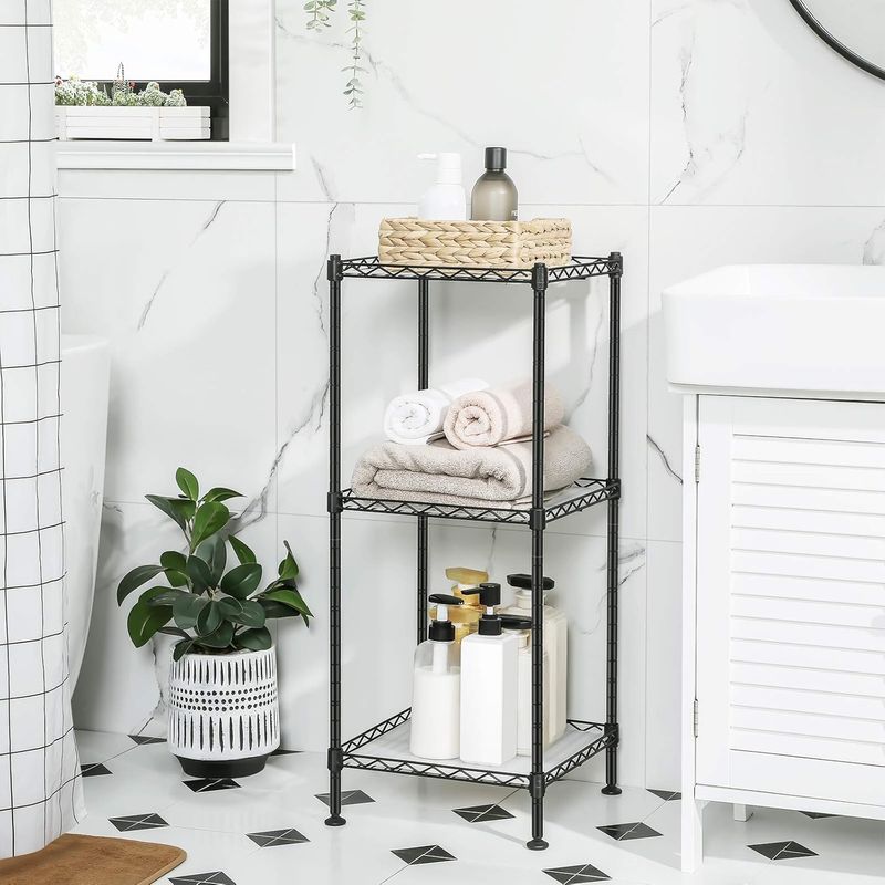 Casa si Gradina - Mobilier - Mobilier baie - Corpuri baie - Raft pentru baie sau bucatarie, cu 3 niveluri, polite reglabile si cadru metalic, 30x30x73 cm, negru - Infinity.ro
