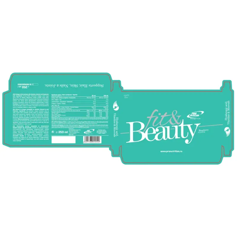 Ingrijire personala si Cosmetice - Sanatate si wellness - Suplimente alimentare - Produse anti-imbatranire si frumusete - Colagen cu acid hialuronic Fit & Beauty, Zmeura, 10 monodoze x 25ml - Infinity.ro