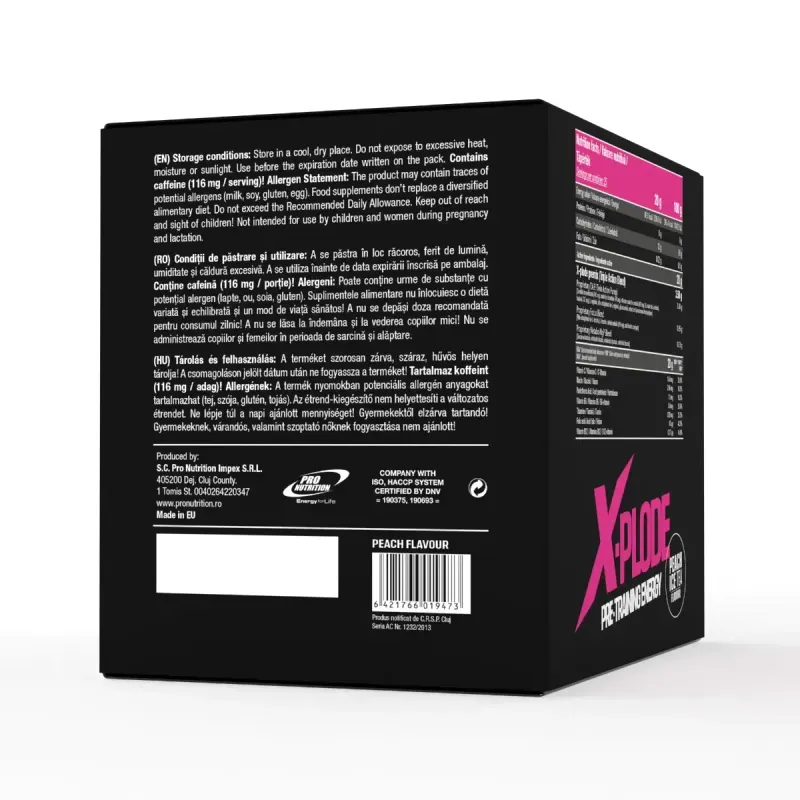 Ingrijire personala si Cosmetice - Sanatate si wellness - Nutritie sportiva - Pre, intra si post antrenament - Formula pre-antrenament, X-Plode, Piersica, 25 plicuri x 20g - Infinity.ro