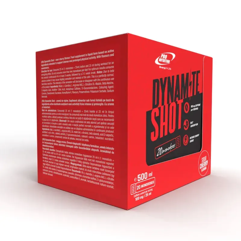 Ingrijire personala si Cosmetice - Sanatate si wellness - Nutritie sportiva - Pre, intra si post antrenament - Doze energizante pre-workout, Dynamite Shot, Sour Cherry, 20 monodoze x 25 ml - Infinity.ro
