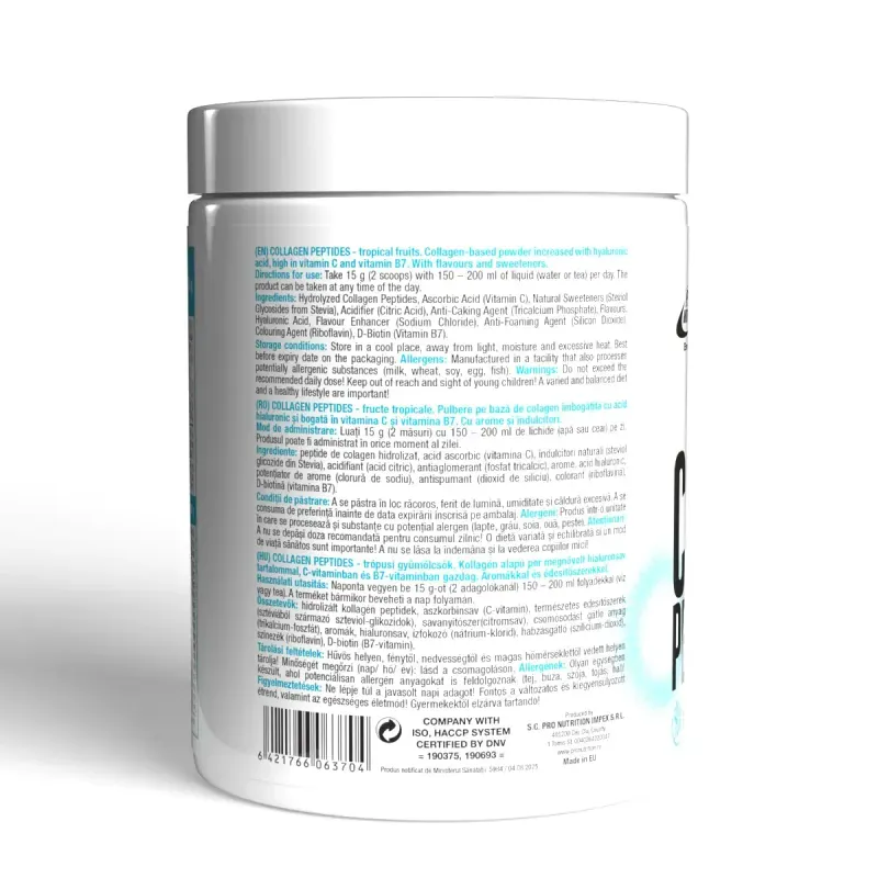Ingrijire personala si Cosmetice - Sanatate si wellness - Suplimente alimentare - Produse anti-imbatranire si frumusete - Collagen Peptides – Acid hialuronic si vitamine, Tropical Fruits, 300g - Infinity.ro