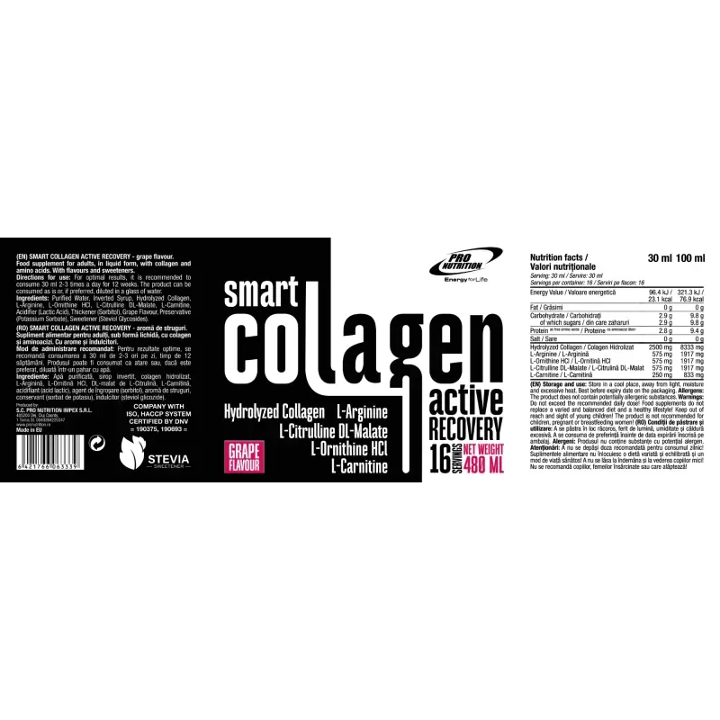 Ingrijire personala si Cosmetice - Sanatate si wellness - Suplimente alimentare - Produse anti-imbatranire si frumusete - Smart Collagen, Struguri, 480 ml - Infinity.ro