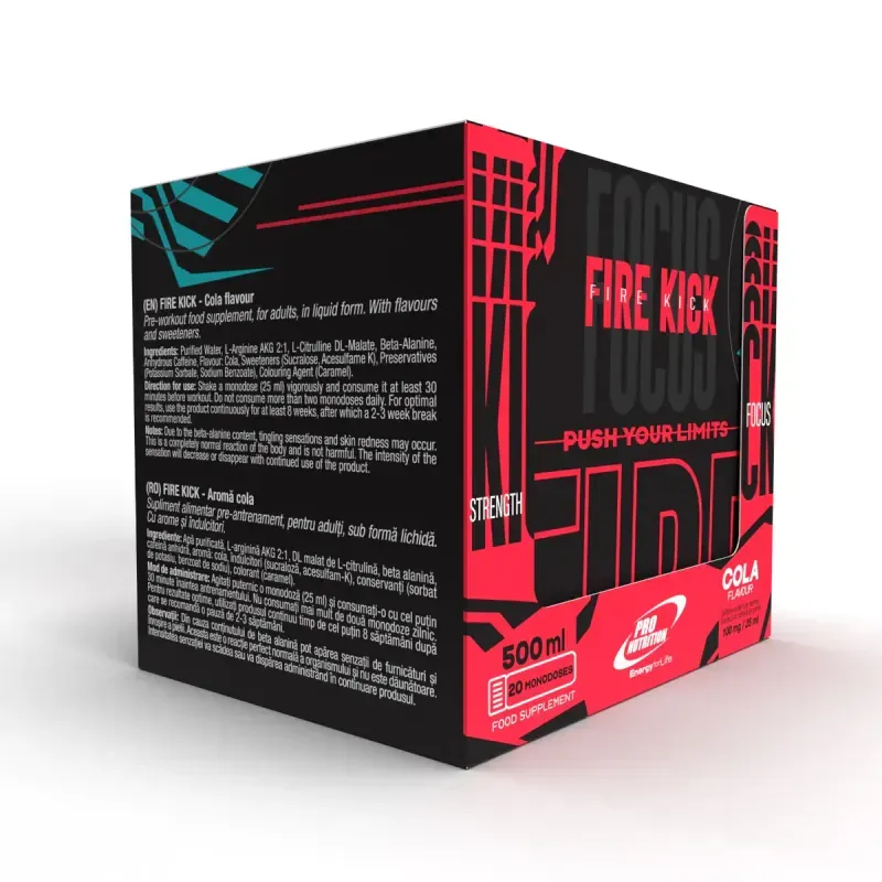 Ingrijire personala si Cosmetice - Sanatate si wellness - Nutritie sportiva - Pre, intra si post antrenament - Energizant pre-workout, Fire Kick, Cola, 20 monodoze x 25 ml - Infinity.ro
