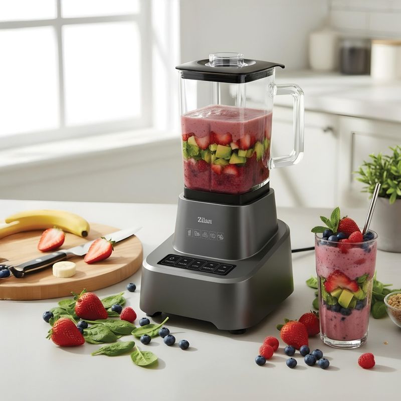 Electronice si Electrocasnice - Electrocasnice bucatarie - Mixere, tocatoare & roboti de bucatarie - Blendere si mini tocatoare - Blender si Tocator electric 2 in 1 ZILAN ZLN4310, Zdrobitor gheata, Vas din sticla, 1.6L, Picioare anti-derapante, 1200W - Infinity.ro