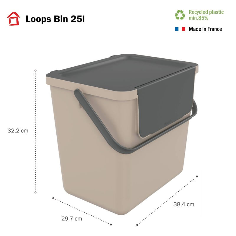 Casa si Gradina - Mobilier - Organizare si depozitare - Cosuri de gunoi - Cos gunoi reciclare stivuibil PAA-home 25L pentru sortare deseuri culoare crem inchis - Infinity.ro