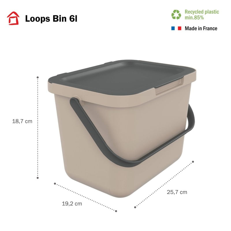Casa si Gradina - Mobilier - Organizare si depozitare - Cosuri de gunoi - Cos gunoi reciclare stivuibil PAA-home 6L pentru sortare deseuri sau compost culoare crem inchis - Infinity.ro