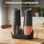 Casa si Gradina - Bucatarie si vesela - Ustensile bucatarie - Rasnite si dozatoare condimente - Set Rasnite Electrice Sare si Piper JustNet, Baza Dubla Incarcare USB-C, Mecanism Ceramic, 6 Nivele Macinare, LED, 135ml - Infinity.ro