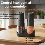 Casa si Gradina - Bucatarie si vesela - Ustensile bucatarie - Rasnite si dozatoare condimente - Set Rasnite Electrice Sare si Piper JustNet, Baza Dubla Incarcare USB-C, Mecanism Ceramic, 6 Nivele Macinare, LED, 135ml - Infinity.ro