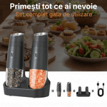 Casa si Gradina - Bucatarie si vesela - Ustensile bucatarie - Rasnite si dozatoare condimente - Set Rasnite Electrice Sare si Piper JustNet, Baza Dubla Incarcare USB-C, Mecanism Ceramic, 6 Nivele Macinare, LED, 135ml - Infinity.ro