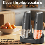 Casa si Gradina - Bucatarie si vesela - Ustensile bucatarie - Rasnite si dozatoare condimente - Set Rasnite Electrice Sare si Piper JustNet, Baza Dubla Incarcare USB-C, Mecanism Ceramic, 6 Nivele Macinare, LED, 135ml - Infinity.ro