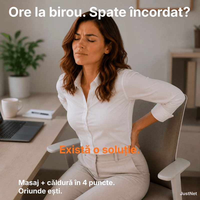 Ingrijire personala si Cosmetice - Sanatate si wellness - Articole wellness - Aparate si dispozitive de masaj - Centura masaj lombar si spate JustNet®, Wireless, Incalzire reglabila 45-65°C, Vibratii in 4 puncte, 5 intensitati masaj - Infinity.ro