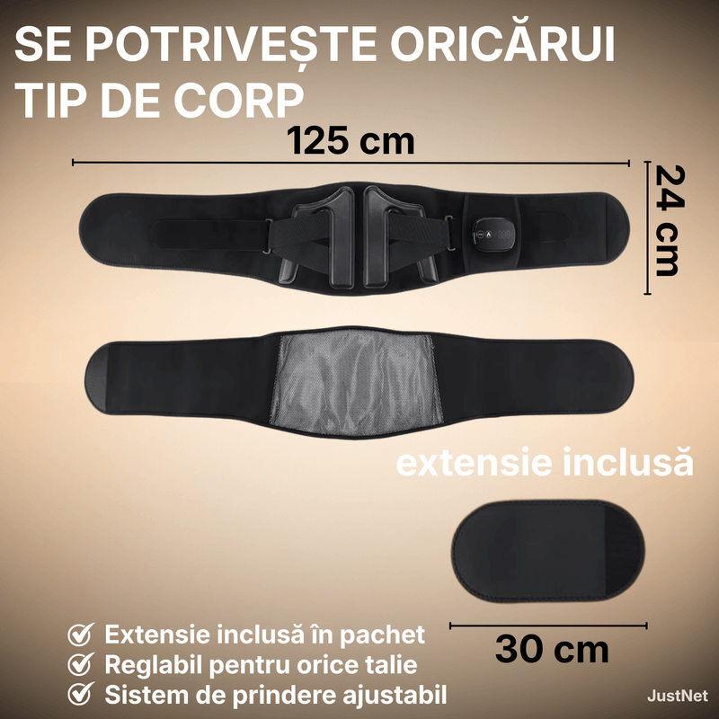 Ingrijire personala si Cosmetice - Sanatate si wellness - Articole wellness - Aparate si dispozitive de masaj - Centura masaj lombar si spate JustNet®, Wireless, Incalzire reglabila 45-65°C, Vibratii in 4 puncte, 5 intensitati masaj - Infinity.ro