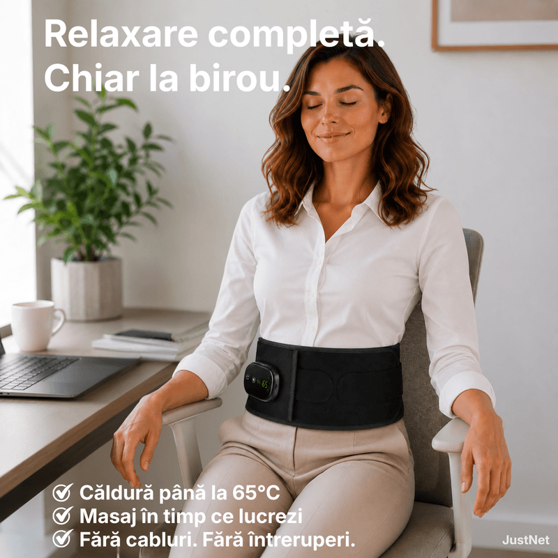 Ingrijire personala si Cosmetice - Sanatate si wellness - Articole wellness - Aparate si dispozitive de masaj - Centura masaj lombar si spate JustNet®, Wireless, Incalzire reglabila 45-65°C, Vibratii in 4 puncte, 5 intensitati masaj - Infinity.ro