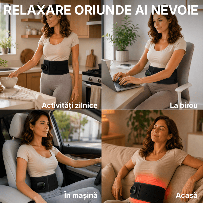 Ingrijire personala si Cosmetice - Sanatate si wellness - Articole wellness - Aparate si dispozitive de masaj - Centura masaj lombar si spate JustNet®, Wireless, Incalzire reglabila 45-65°C, Vibratii in 4 puncte, 5 intensitati masaj - Infinity.ro
