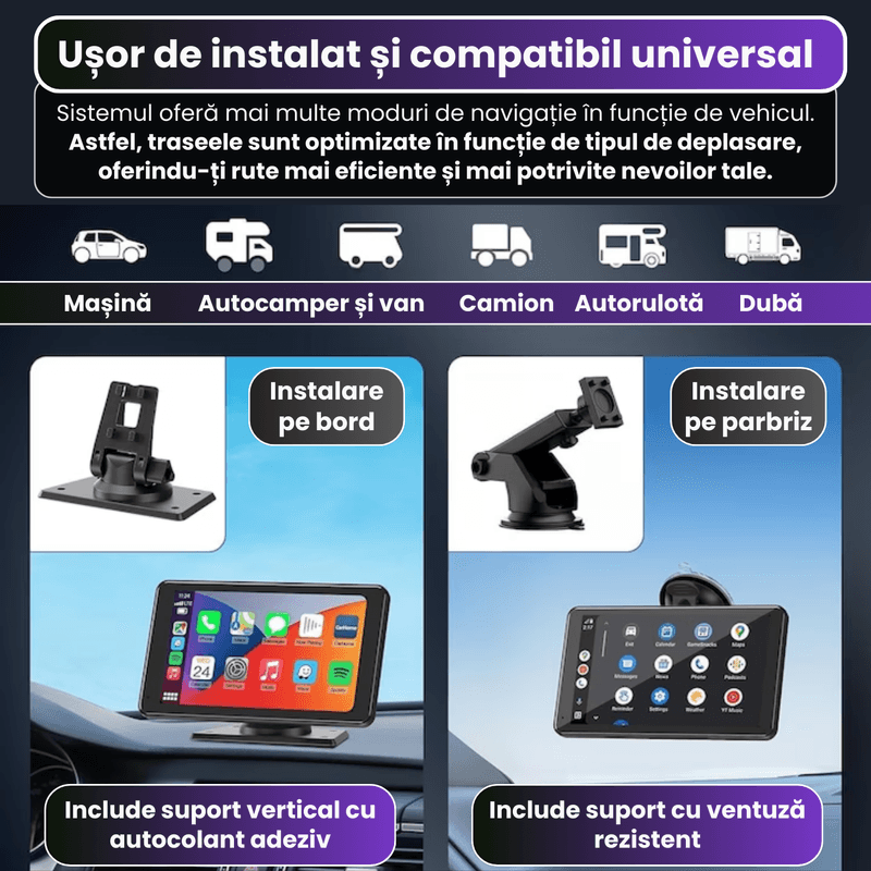 Auto si Moto - Electronice auto - Navigatii GPS - Navigatie auto Ellitiq® ecran HD 7" tactil, GPS, Android Auto & Apple CarPlay wireless, Mirror, Dual Zone,BT/FM/AUX,64GB - Infinity.ro