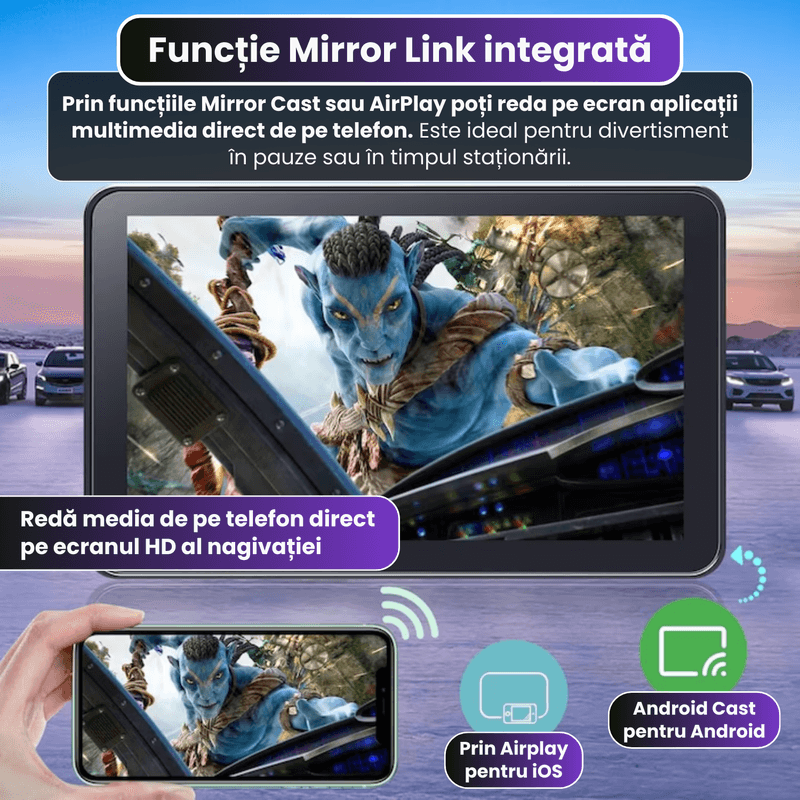 Auto si Moto - Electronice auto - Navigatii GPS - Navigatie auto Ellitiq® ecran HD 7" tactil, GPS, Android Auto & Apple CarPlay wireless, Mirror, Dual Zone,BT/FM/AUX,64GB - Infinity.ro