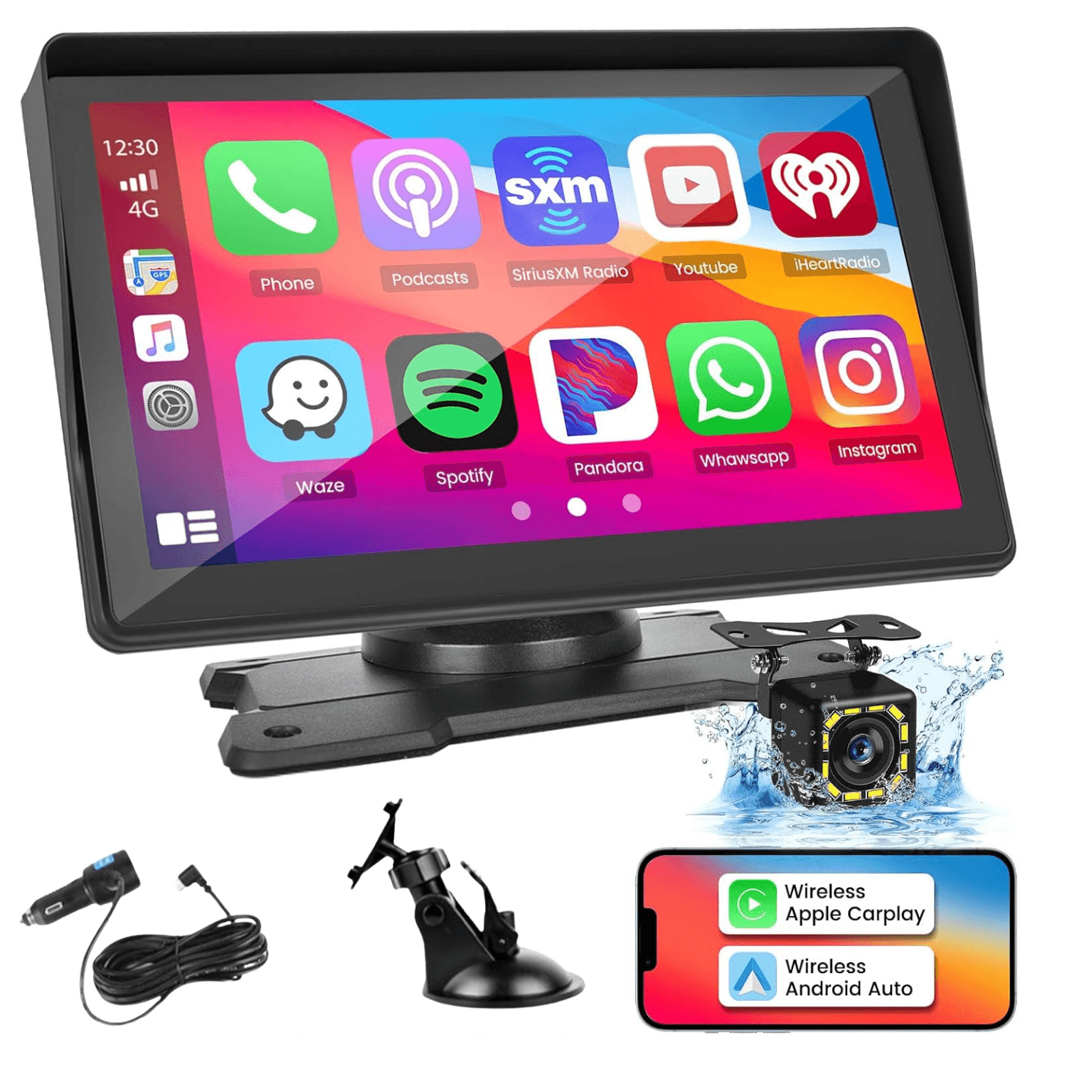 Navigatie auto Ellitiq® ecran HD 7" tactil, GPS, Android Auto & Apple CarPlay wireless, Mirror, Dual Zone,BT/FM/AUX,64GB
