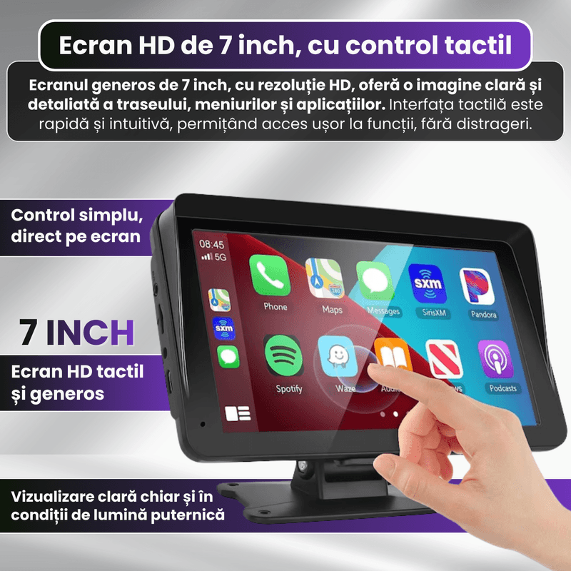 Auto si Moto - Electronice auto - Navigatii GPS - Navigatie auto Ellitiq® ecran HD 7" tactil, GPS, Android Auto & Apple CarPlay wireless, Mirror, Dual Zone,BT/FM/AUX,64GB - Infinity.ro