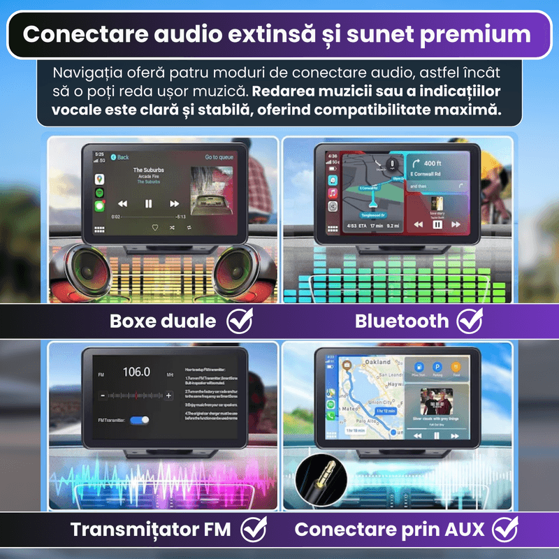 Auto si Moto - Electronice auto - Navigatii GPS - Navigatie auto Ellitiq® ecran HD 7" tactil, GPS, Android Auto & Apple CarPlay wireless, Mirror, Dual Zone,BT/FM/AUX,64GB - Infinity.ro