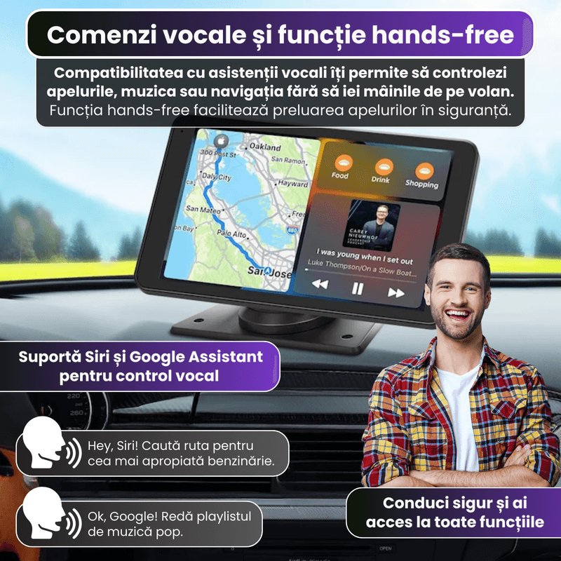 Auto si Moto - Electronice auto - Navigatii GPS - Navigatie auto Ellitiq® ecran HD 7" tactil, GPS, Android Auto & Apple CarPlay wireless, Mirror, Dual Zone,BT/FM/AUX,64GB - Infinity.ro