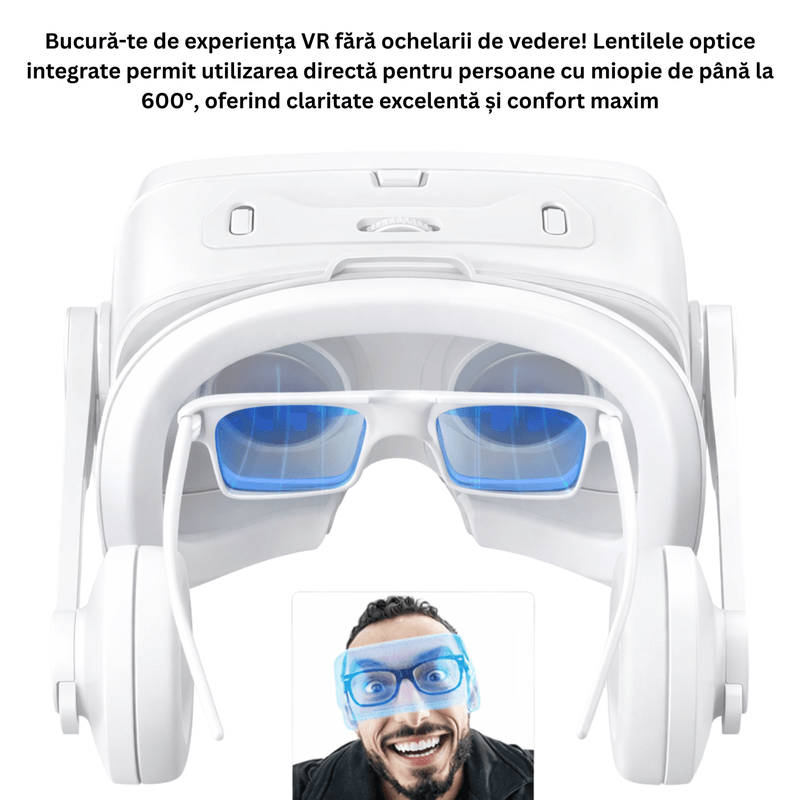Laptop, Telefoane si Tablete - Wearables si gadgeturi - Ochelari VR si accesorii - Ochelari VR - Ochelari VR Ellitiq® 3D + casti 9D & gamepad, lentile HD reglabile, Android/iOS 4.7–7.8", 360°, jocuri & filme, alb - Infinity.ro
