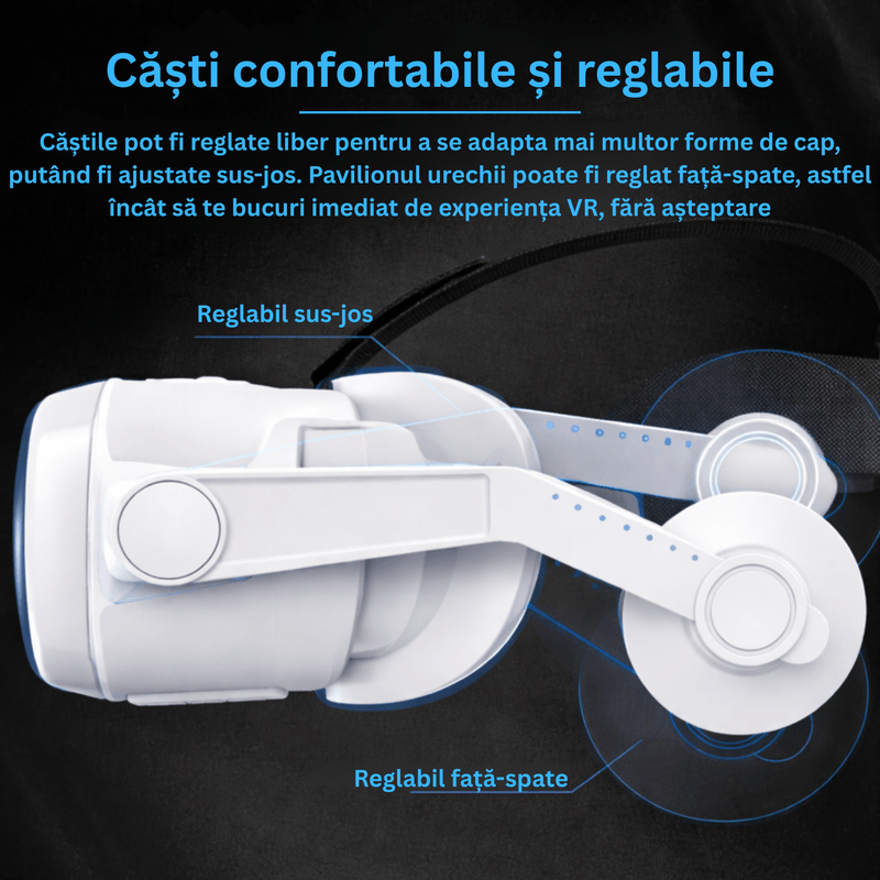 Laptop, Telefoane si Tablete - Wearables si gadgeturi - Ochelari VR si accesorii - Ochelari VR - Ochelari VR Ellitiq® 3D + casti 9D & gamepad, lentile HD reglabile, Android/iOS 4.7–7.8", 360°, jocuri & filme, alb - Infinity.ro