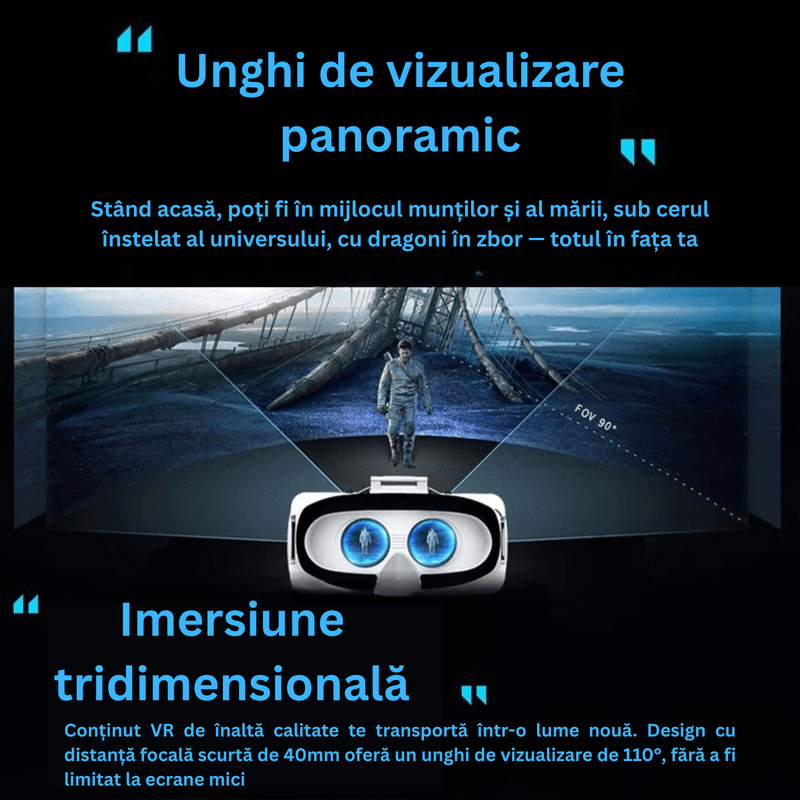 Laptop, Telefoane si Tablete - Wearables si gadgeturi - Ochelari VR si accesorii - Ochelari VR - Ochelari VR Ellitiq® 3D + casti 9D & gamepad, lentile HD reglabile, Android/iOS 4.7–7.8", 360°, jocuri & filme, alb - Infinity.ro