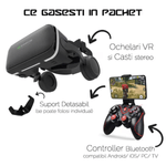 Laptop, Telefoane si Tablete - Wearables si gadgeturi - Ochelari VR si accesorii - Ochelari VR - Ochelari VR Ellitiq® 3D cu casti stereo & controller BT, Android/iOS 4.7–6.6", lentile HD 120°, reglabile, design miopie - Infinity.ro