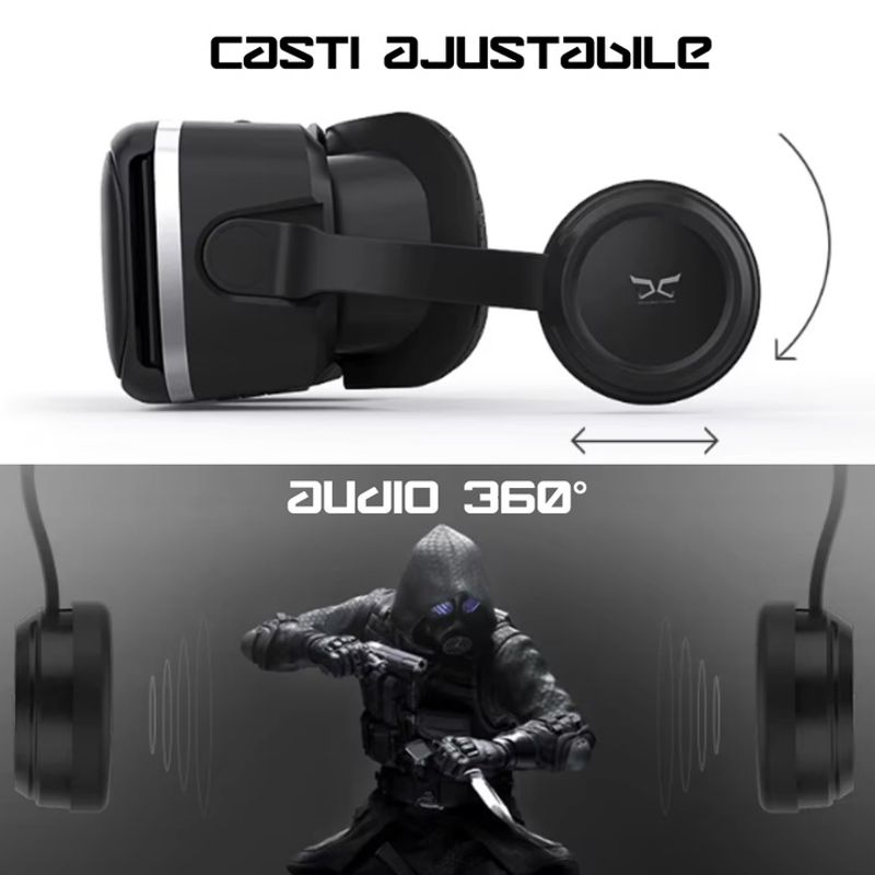 Laptop, Telefoane si Tablete - Wearables si gadgeturi - Ochelari VR si accesorii - Ochelari VR - Ochelari VR Ellitiq® 3D cu casti stereo & controller BT, Android/iOS 4.7–6.6", lentile HD 120°, reglabile, design miopie - Infinity.ro