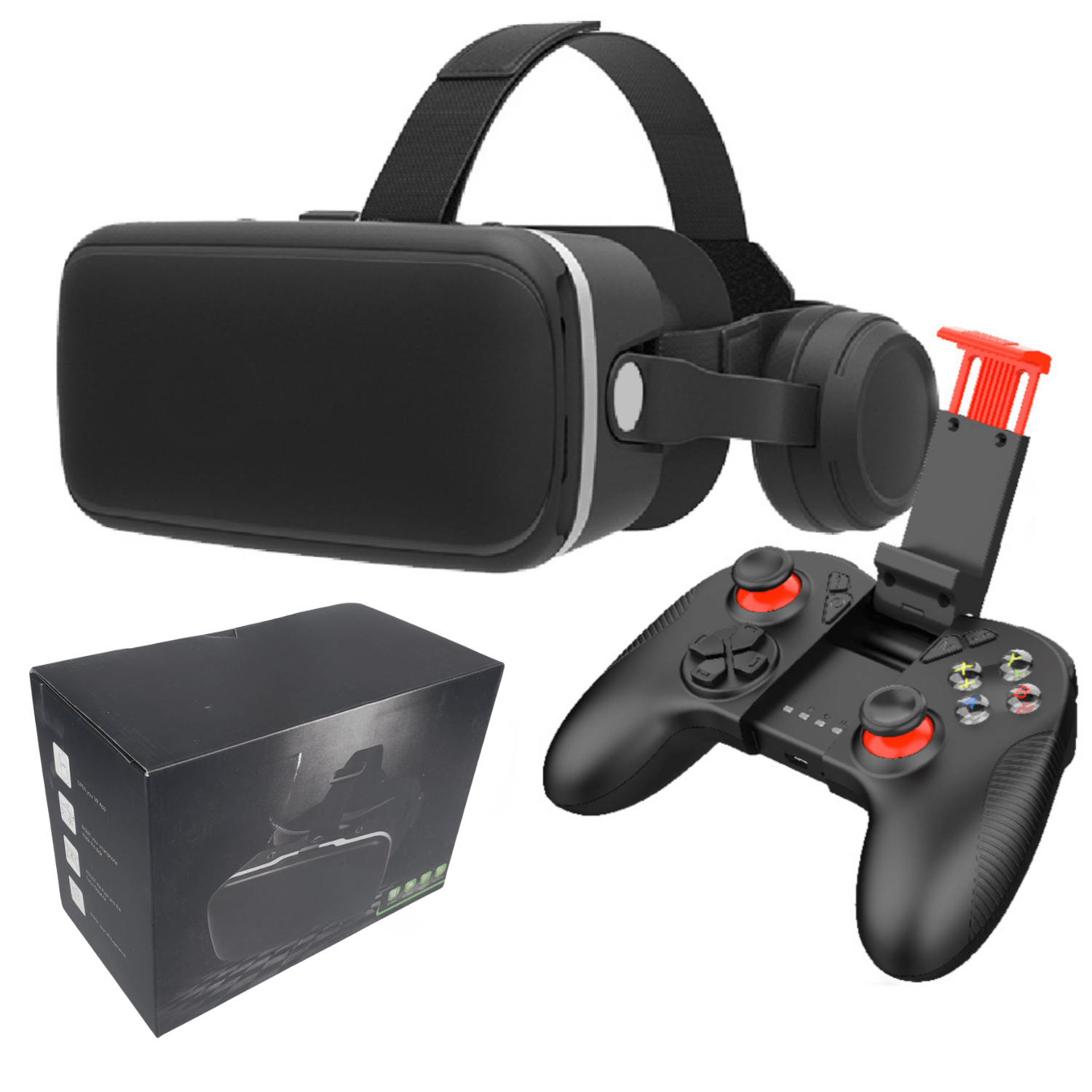 Ochelari VR Ellitiq® 3D cu casti stereo & controller BT, Android/iOS 4.7–6.6", lentile HD 120°, reglabile, design miopie